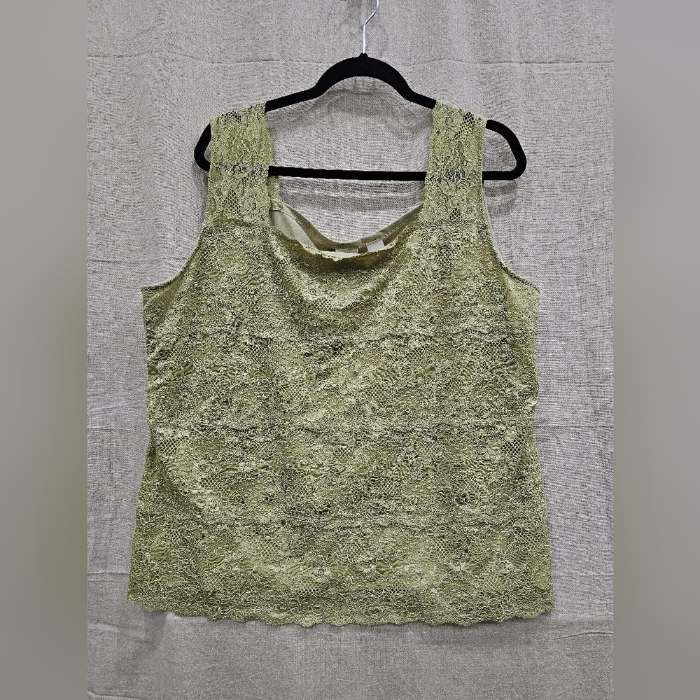 Emma James Woman's Tank Top Shell Lace Front Olive Green Size 3X